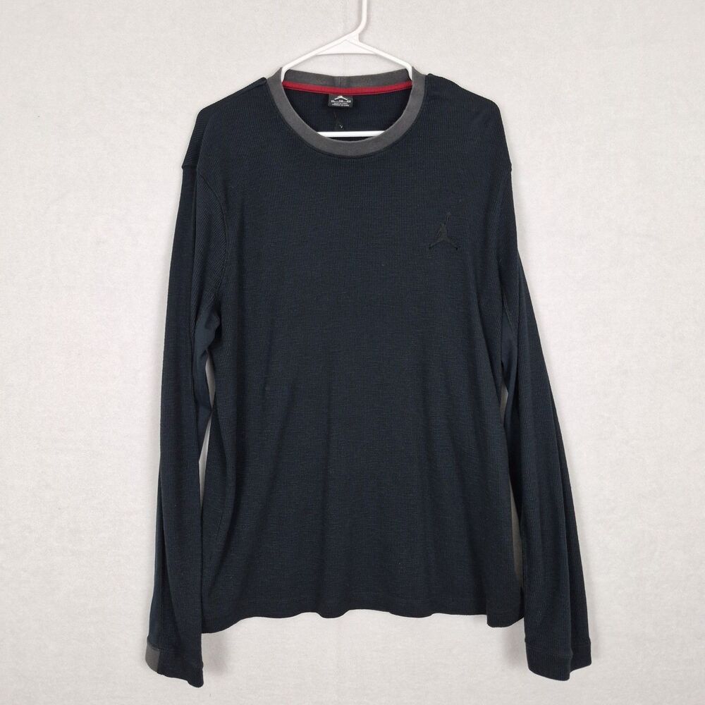Jordan Embroidered Jumpman Waffle Black Knit T-Shirt Mens XL Long Sleeve Comfort